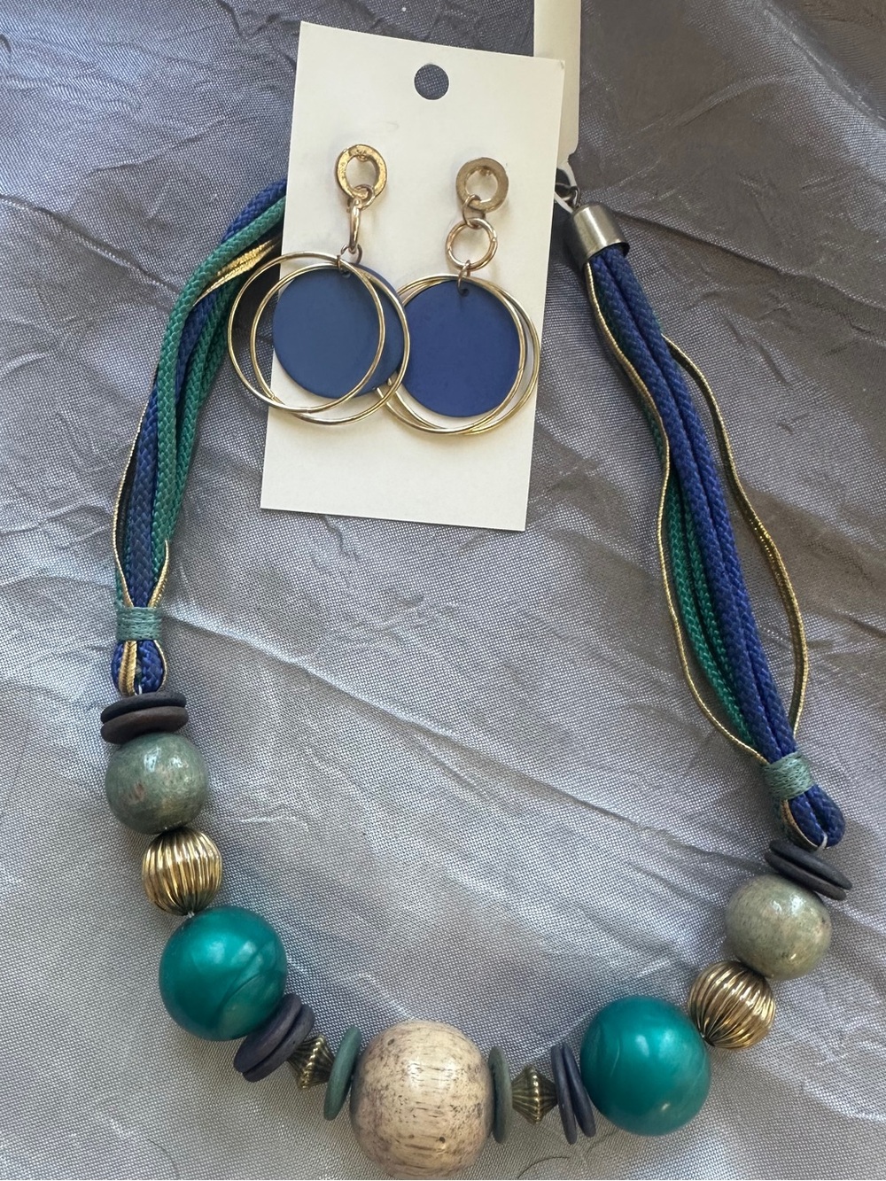 Women’s Blue & Teal Beaded Statement Necklace with Matching Earrings